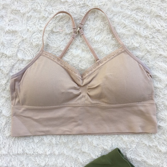 Army Green Bandeau & Nude Lounge Bra Set sz Medium - Picture 2 of 6